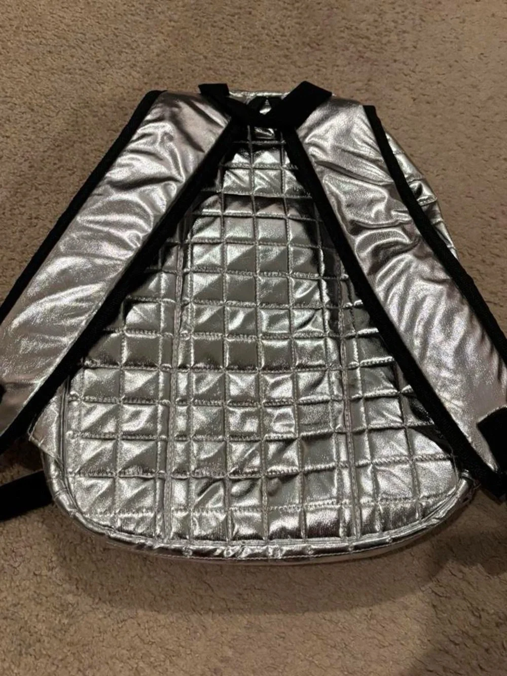 MOLO Metallic Silver Quilted Backpack - Stylish Women’s or Girl’s Daypack